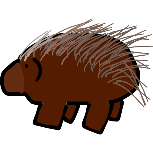 a cartoony brown porcupine with grey and light brown quills